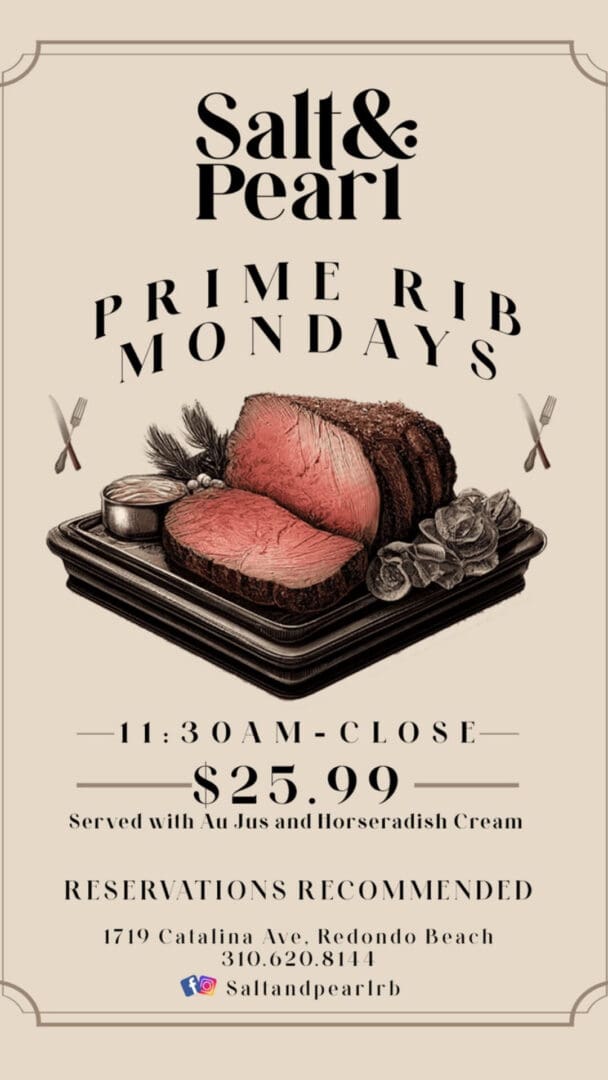 Salt & Pearl Prime Rib Mondays, $25.99